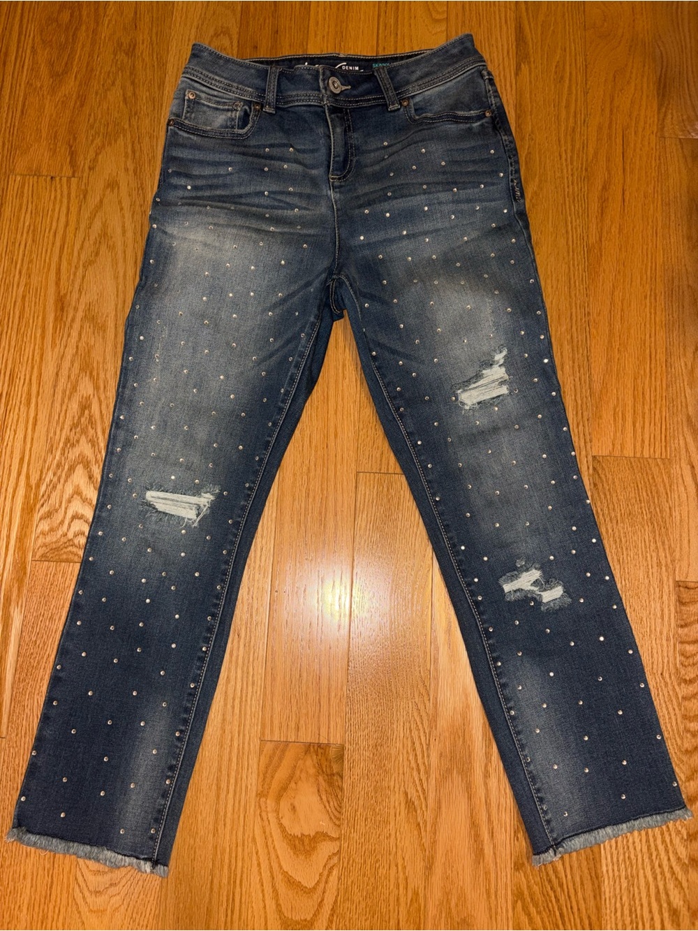 INC International Concepts Dark Blue Pearl-Stud Cropped Jeans